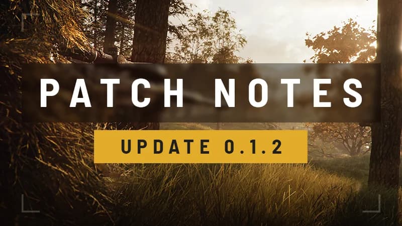 תמונת העדכון הרשמית של WARDOGS עם הכיתוב Patch Notes וגרסה 0.1.2 על רקע יער